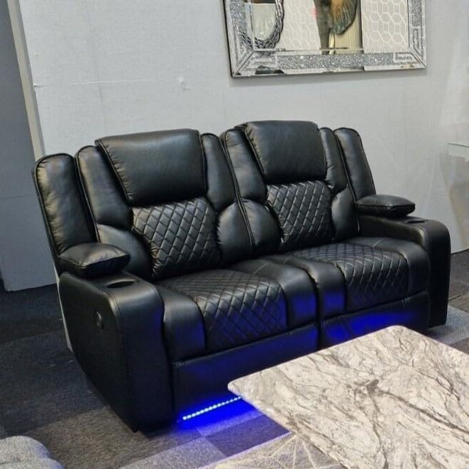 Orlando Electric Recliner Sofa Set 3+2 Leather USB LED Cupholders Grey