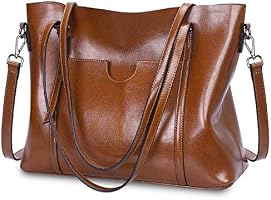 S-ZONE Women Genuine Leather Top Handle Satchel Daily Work Tote Shoulder Bag Large Capacity