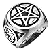 INBLUE Men's Stainless Steel Ring Silver Tone Black Pentagram Pentacle Round Signet Size10