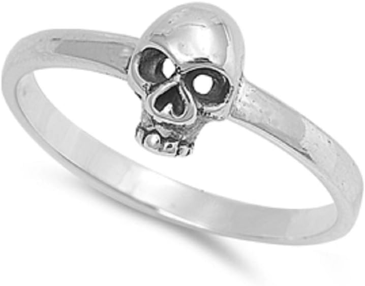 Classic Solitaire Skull Ring Sterling Silver 925