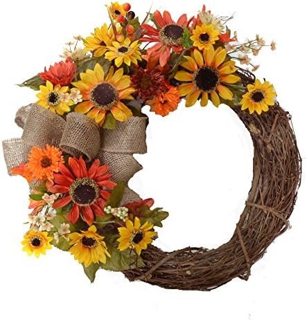 Fall Sunflower Door Wreath - Burlap Bow- WR4896