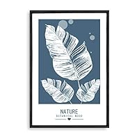 Framed Canvas Wall Art - White Leaf on Grayish-Blue Background - Canvas Prints Home Artwork Decoration for Living Room,Bedroom - 16x24 inches