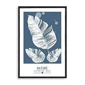 Framed Canvas Wall Art - White Leaf on Grayish-Blue Background - Canvas Prints Home Artwork Decoration for Living Room,Bedroom - 24x36 inches
