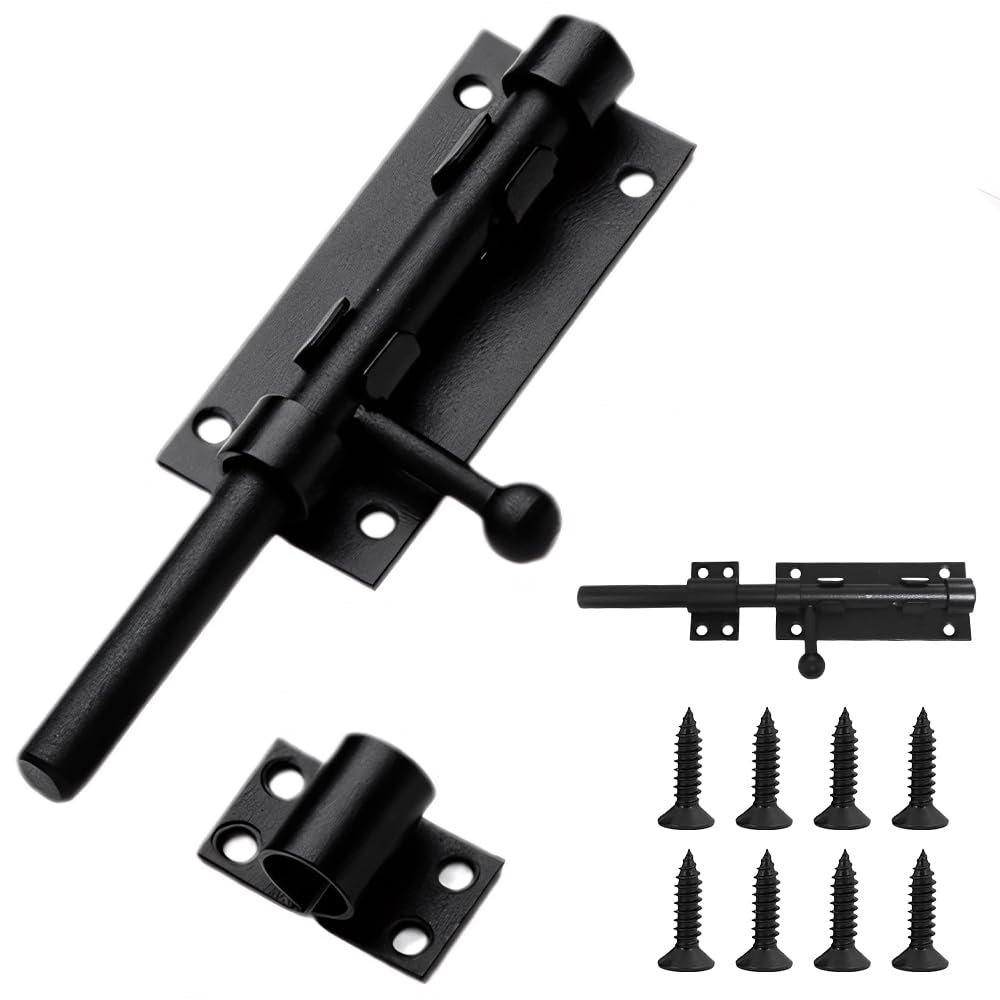 6 Inch Heavy Duty Slide Gate Latch Bolt Safety Door Lock with Padlock Hole Stainless Steel Sliding Gate Bolt for Internal Door Shed Bathroom Toilet Shed Matte Black