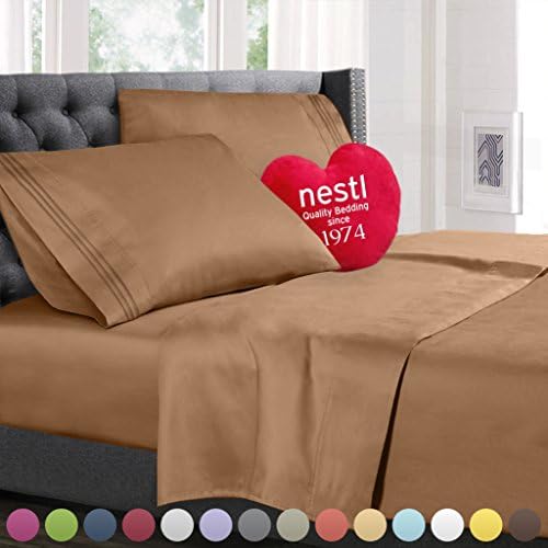 Nestl Queen Sheets Set - 4 Piece Bed Sheets for Queen Size Bed, Double Brushed Queen Size Sheets, Hotel Luxury Light Mocha Brown Sheets, Extra Soft Bedding Sheets & Pillowcases