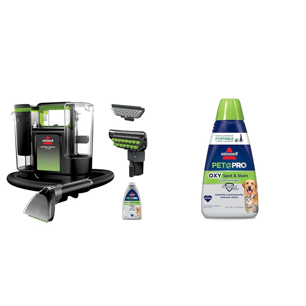 BISSELL® Little Green® Max Pet Portable Carpet and Upholstery Deep Cleaner, Car/Auto Detailer + BISSELL® PET PRO OXY Spot & Stain Formula for Portable Carpet Cleaners, 32 oz., 2034 Image