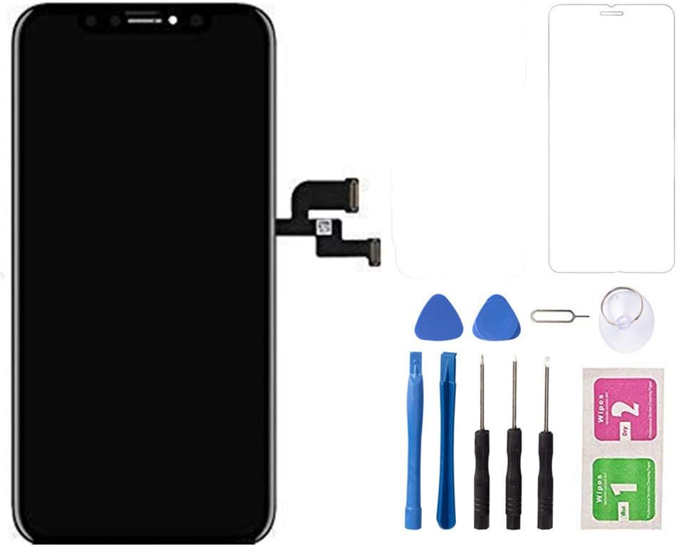 for iPhone X LCD Screen Replacement Screen Touch, LCD Display Digitizer Assembly Touch Screen and Frame, Repair Tool Kit with Tempered Glass (Black)