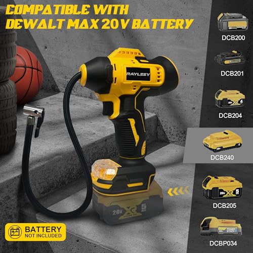 Tyre Inflator Portable Air Compressor for DeWalt 20v Max Battery Power,160PSI Cordless Portable Electric Air Pump with Digital Pressure Gauge for Car Motorcycles Bike Sport Ball Auto(No Battery)