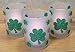 Shamrock Candle Holders - Set of 3 Frosted Votive Candle Holders with LED Candles Included - Glittery Green Shamrock Design