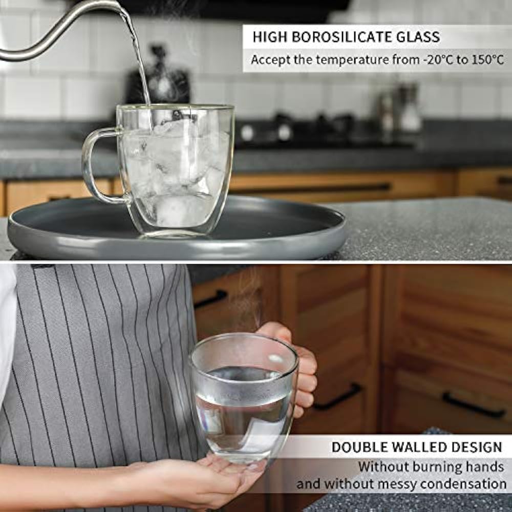 4609 Large Glass Coffee Mugs 16 Oz Double Walled
