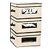 Juvale Storage Bins - 3-Pack Small Foldable Storage Cubes, Decorative Fabric Storage Bins with Lids and Clear Windows, Household Organization, Closet, Office Supplies, Beige, 12 x 12 x 6.5 Inches