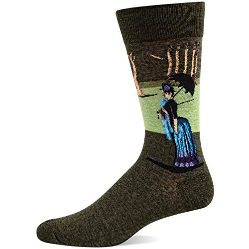 Hot Sox Men s Artist Series Crew Socks, a Sunday Afternoon (Dark Brown), Shoe Size:6-12 / Sock Size: 10-13
