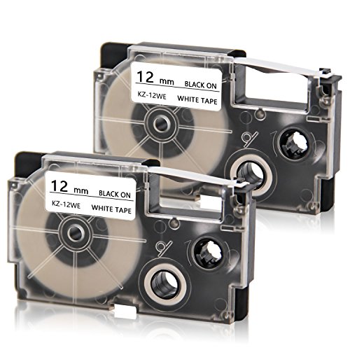 Compatible XR-12WE XR-12WE2S Label Tape Suit for Casio KL-60 KL-60SR KL-170 KL-100 KL-120 KL-750 KL-780 KL-7200 KL7000 KL-7400 KL-8100 EZ-Label Printer (1/2" x 26', 12mm x 8m, Black on White) 2-Pack