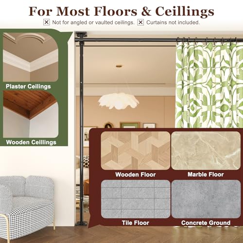 Yeabett Room Divider Rod - No Drilling Room Divider System 122-305cm (H) × 70-177cm (W) Adjustable Heavy Duty Freestanding Room Divider Wall Black