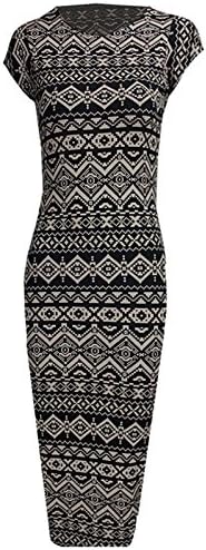 Thever Women Ladies Aztec Tribal Discharge Print Bodycon Midi Dress Sz 8-14 (S/M (8-10), Mocha)