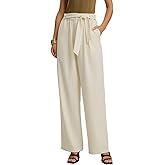 RIHOAS Women Wide Leg Pants High Waisted Straight Fit Trousers with Adjustable Waist Tie Office
