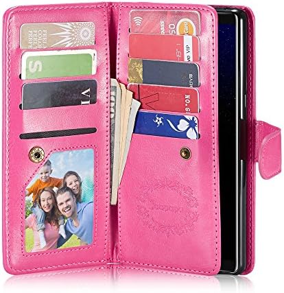 Galaxy Note 8 Case, Joopapa Note 8 Pu Leather Magnetic Wallet Flip Cover Case with ID&amp;Credit Card Holder Slot Built-in 9 Card Slots &amp; Wrist Strap For Samsung Galaxy Note 8 (Pink)