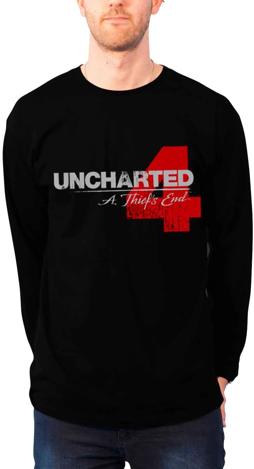 Officially Licensed Merchandise Uncharted 4 Distressed Logo Long Sleeve Tee (Black), X-Large