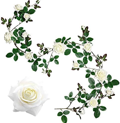 Veryhome Artificial Silk Rose Flowers Ivy Garland Fake Vines Hanging Plant Leaves For Wedding Party Garden Wall Valentine Decorations 1PCS （ White, Upgraded Version ）