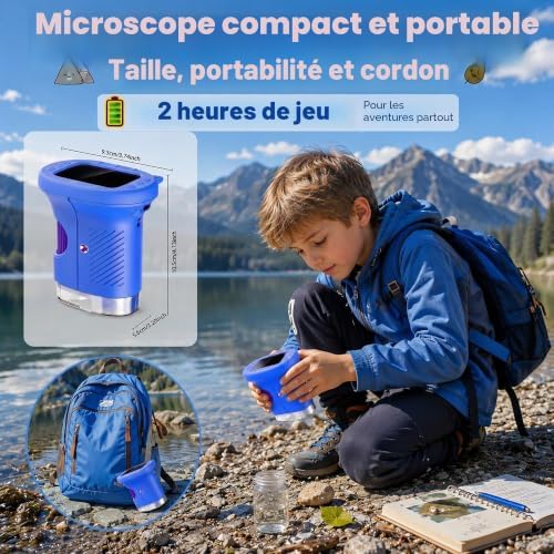 Microscope Enfant, Microscope Numérique Portable 1000X 4K avec Écran IPS 2,4", 8 LED, USB Rechargeable, Jouet Éducatif Scientifique STEM, Cadeau Anniversaire Fille Garçon 3-12 Ans, Bleu