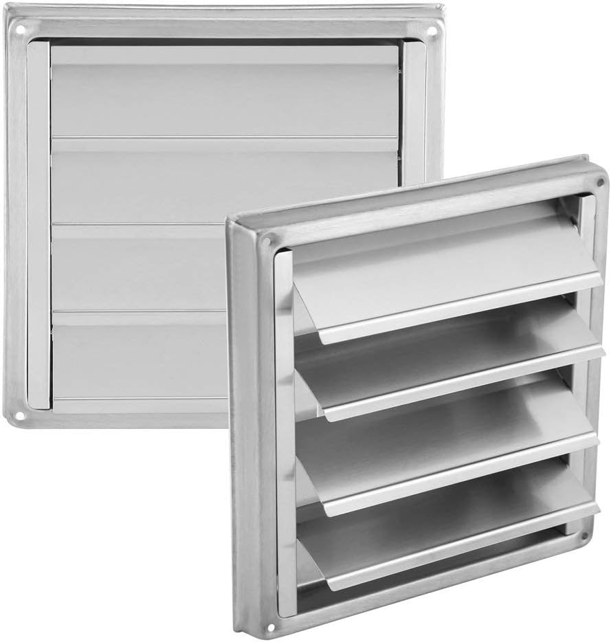 Exhaust Vent Cover External, 100mm Stainless Steel Louvered Dryer Duct Exhaust Air Vent Covers with Not-Return Shutters