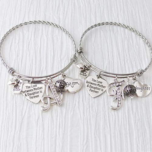 Mother Daughter Bracelet Set for 2, Personalized Letter
