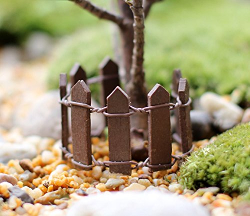 Funnylive 10 Pcs;Outdoor Garden Fantasy Small Wooden Fence Flexible DIY Decorated Short Wooden Picket Fence for Miniature Garden Decoration