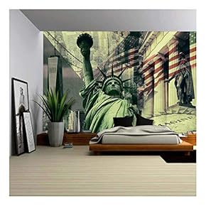 New York City, United States of America - Decorative Collage Containing Several New York Landmarks - Removable Wall Mural | Self-Adhesive Large Wallpaper - 66x96 inches