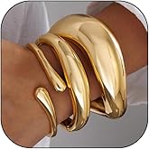 Chunky Gold Bangle Bracelets for Women, 14k Gold Plated Trendy Stackable Bangles Set, Dainty Cuff Bracelet Stack Jewelry for Gifts