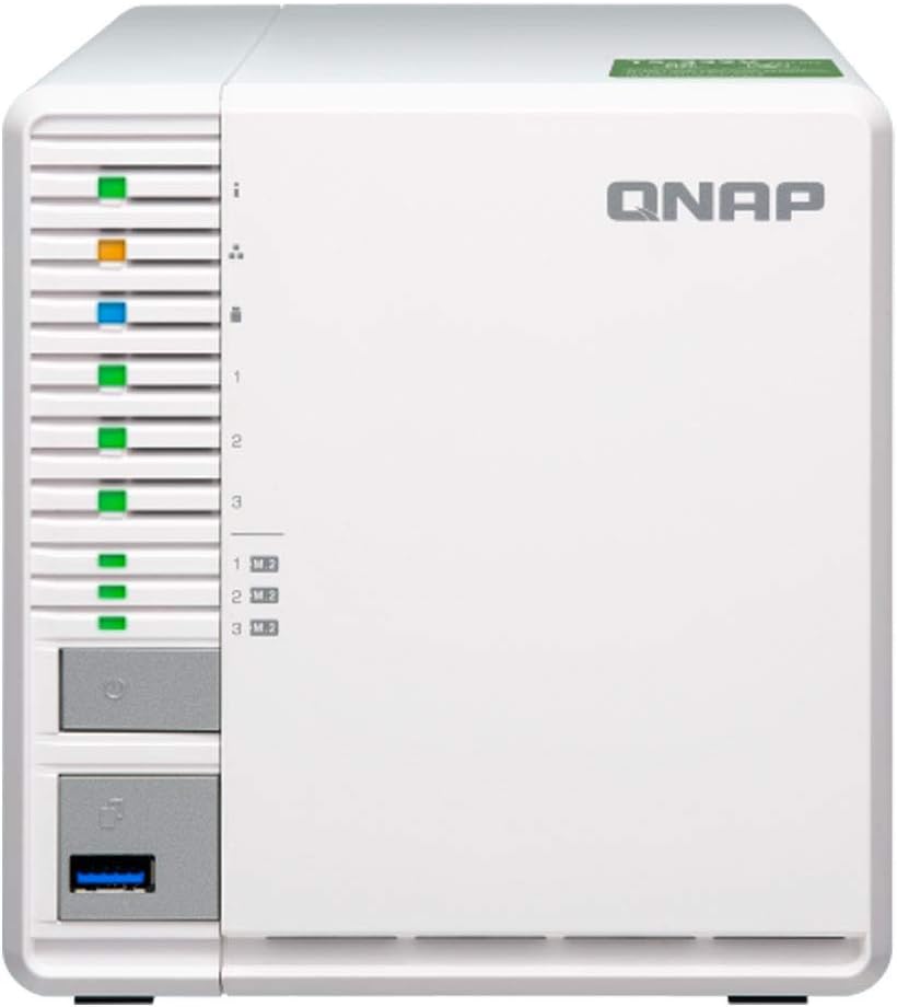 QNAP TS-332X (4GB RAM Version) 3-Bay 64-bit NAS with Built-in 10G Network. Quad Core 1.7GHz, 4GB RAM, 1 X 10Gbe(Sfp+), 2 X 1GbE, 3 X 3.5"/2.5" Drive Slots, 3 X M.2 SATA 2280 Slots, RAID 0/1/5