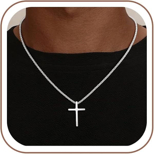 HIMSTORY Cross Necklace for Men, 925 Sterling Silver 5MM Cuban