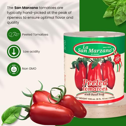 Large Can, La San Marzano Peeled Plum Tomatoes with Basil Leaf 106 oz