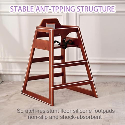 KAPEICamper Wooden High Chair for Toddlers, Portable Baby Feeding Chair with Adjustable Straps, Natural Pine High Chair, Highchair for Dining Room, Kitchen (Walnut)