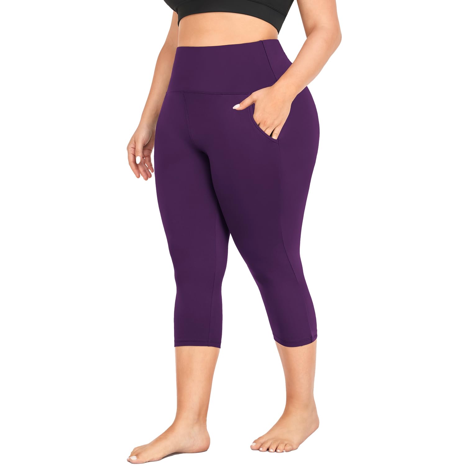 Photo 1 of MOREFEEL Capri Plus Size Leggings for Women with Pockets-Stretchy XL-4XL Tummy Control High Waist Workout Purple Yoga Pants