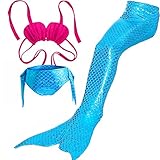 3PCS Girls' Swimsuit Mermaid Tail for Swimming Tropical Bikini Halloween Masquerade Pool Party