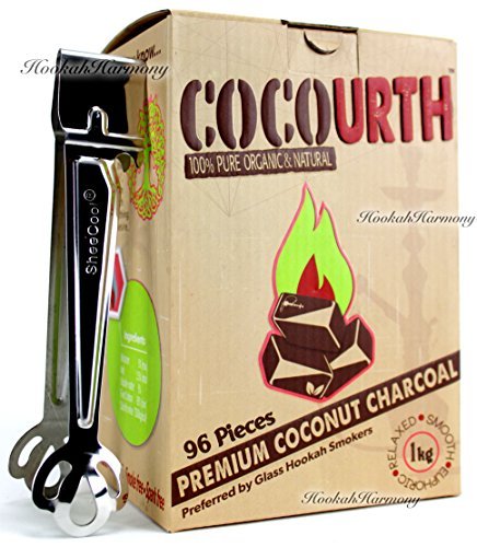 Natural Coconut Organic Hookah Charcoal 96 Pieces Flat Coco Cocourth Nara Mazaya 1 Kilo Box Shisha Coal with tongs