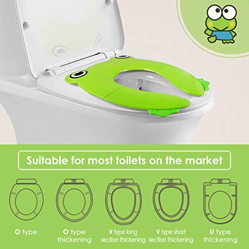Potty Training Seat, Folding Portable Reusable Toilet Potty Training Seat for Babies, Toddlers and Kids, Green