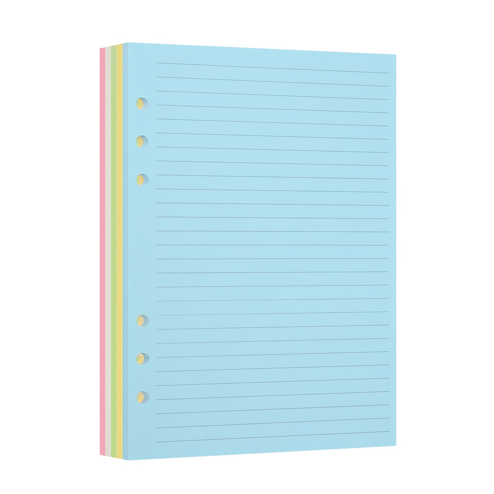 A5 Lined Refill Paper,Colored Pages for A5 Refillable 6-Ring Binder Notebook,6-Hole Punched Binder Refill Inserts,Fountain Pen Friendly-Double Sided No Bleed Through.