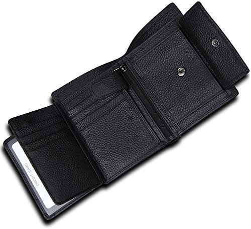 Mens Leather Wallet ID Window Card Case with RFID Blocking (Black)