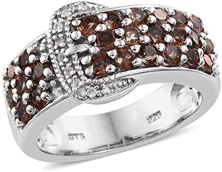 Andalusite, Zircon Platinum Plated Silver Buckle Fashion Ring For Women 1.84 cttw. Size 6