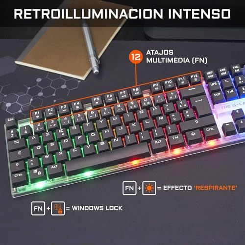 G-Lab Combo Yttrium - Pack Teclado y Raton Gaming, Combo 3 en 1 con Teclado Gaming QWERTY, 105 Teclas, Ratón Gamer 2600 dpi, Alfombrilla de ratón Gamer - PC/PS4/PS5 (Nueva versión)