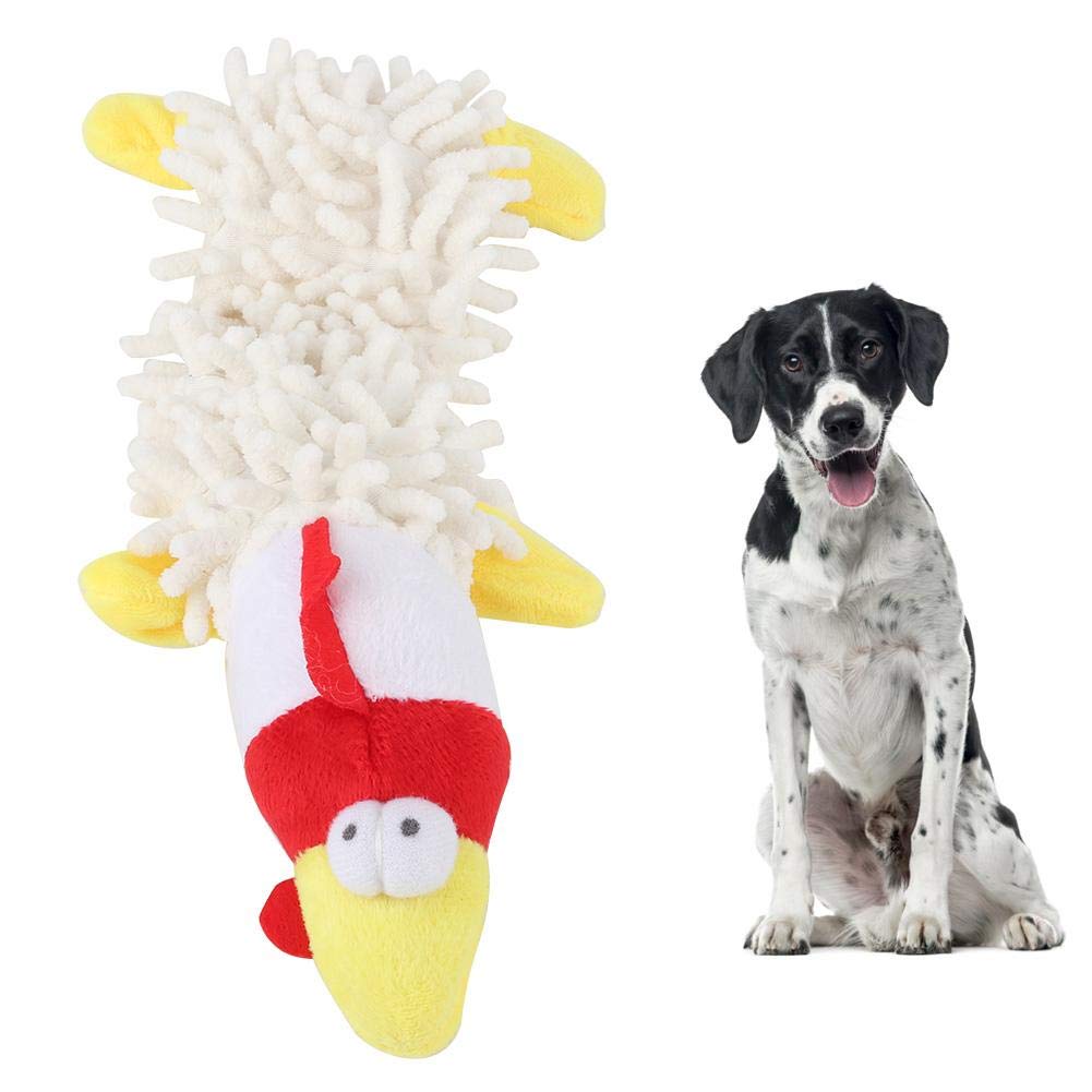 Pet Plush Toy, Cute Animal Shape with Sound Device Molar Teeth Playing Biting Chewing Toy for Cats Dogs(white chicken)