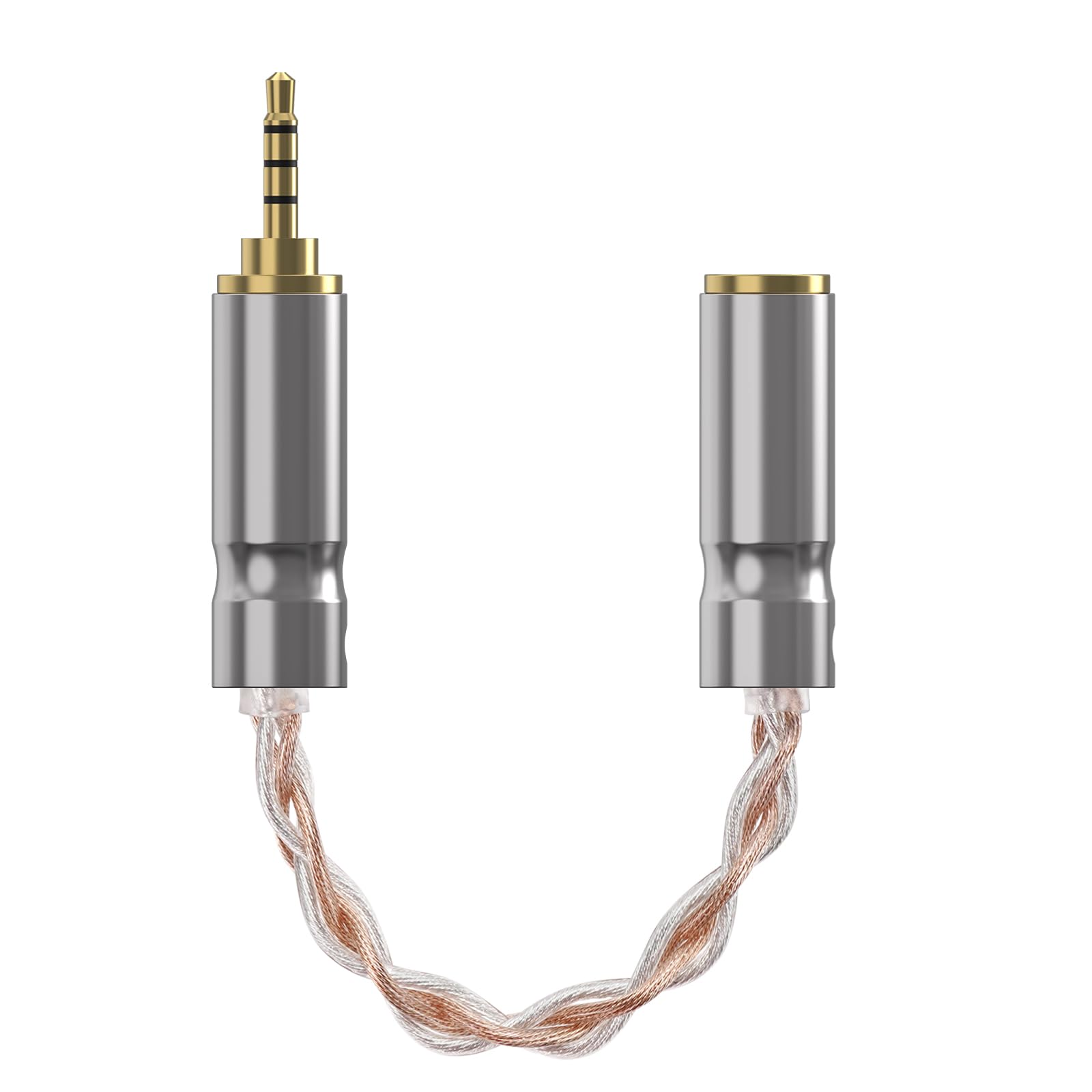 GEEKRIA 2.5mm Balanced Male to 3.5mm Balanced Female Headphones Adapter, Copper and Silverplated Upgrade Cable Conversion Audio Dongle Cable (0.47ft)
