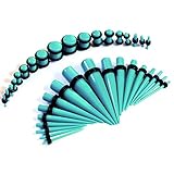 Gauges Kit 36 Pieces Turquoise Acrylic Tapers with Plugs 14G - 00G Stretching Kit - 18 Pairs