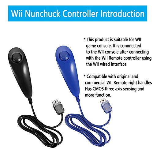Lactivx Nunchuck and Wii Remote Controller Compatible with Nintendo Wii Wii U Console - with Silicone Case and Strap (Deep Blue and Black)