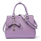Cluci Leather Designer Handbags Tote Satchel Shoulder Bag Purse for Women Purple