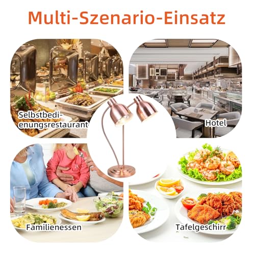 Kitchen Heated Lamp, 250W Infrared Lamp, Dual Head Autonomous Lamp for Buffet, Dining Room, Commercial Hotel, Food Keeping Warm (Rose Gold)