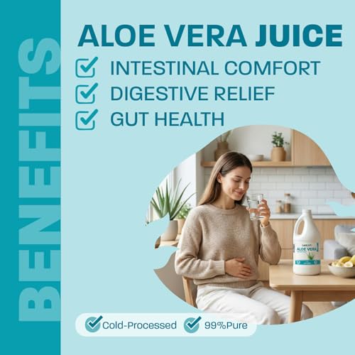 Pure Aloe Vera Juice - Unflavoured - Cold-Processed - Organic Fresh Leaves - Supports Digestive Health - Vegan - Ideal for Guts - Constipation Relief - Made in Canada - 1.5L