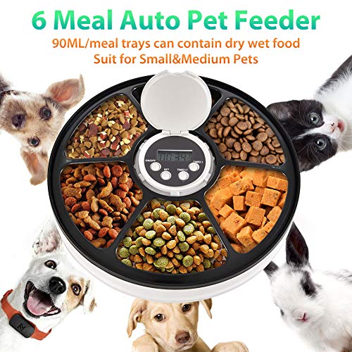 Pawzone Automatic Feeder Cat Dog Pet Timed Feed 6 Meal Trays Dry Wet