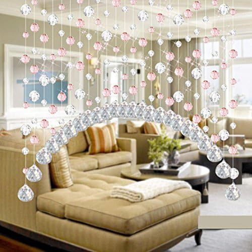 PPBUY 1 Luxury Glass Beads Door String Tassel Curtain Divider Panel Room Decor (Pink)